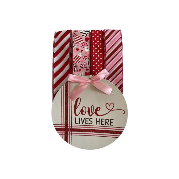Valentine’s Ribbon & Sign Bundle Set | Love Lives Here | DIY Wreath Craft Kit - Picture 3 of 4
